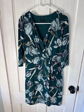 Ann Taylor Green Floral Faux Wrap Dress